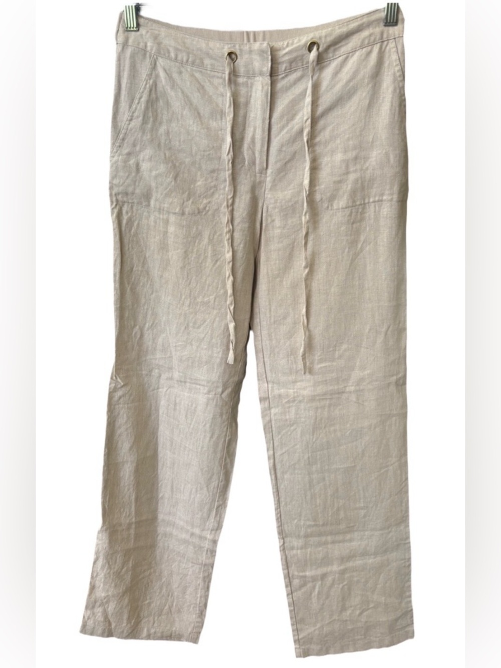 Linen Charter Club Luxury Khaki Tan Cream 100% Linen Drawstring Chinos Pants